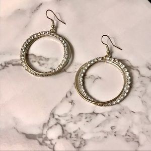 🌸3/$25 Simply Vera Wang Silver Double Hoop Dangle Earrings with CZ Diamonds